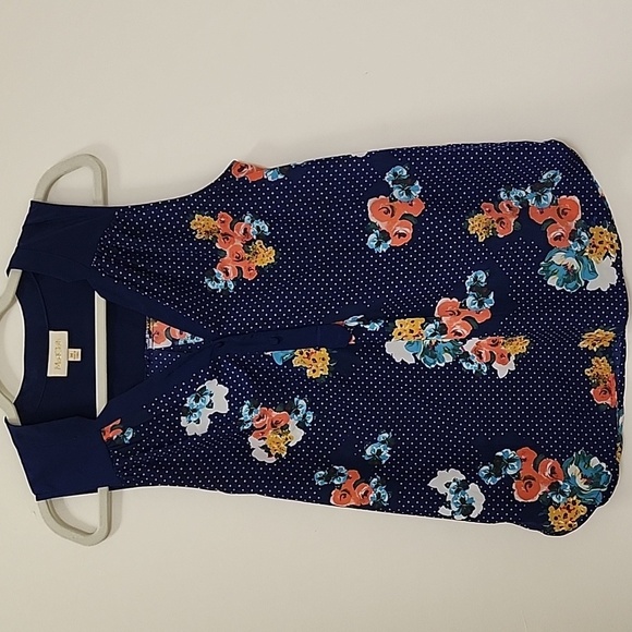 Modcloth Navy  Blue Floral V Neck  Tunic Sleeveless Cottagecore Top size  Medium - Picture 3 of 14